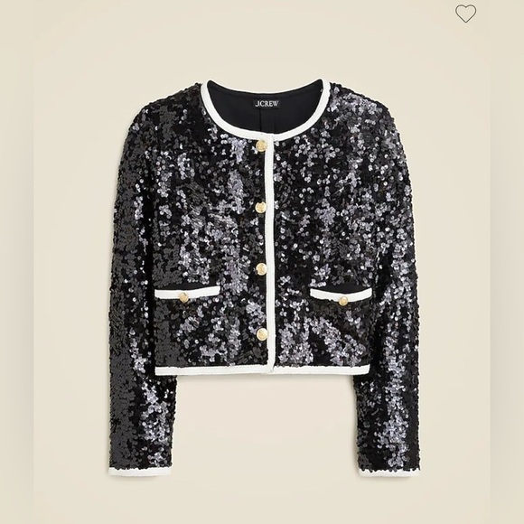 J.Crew | Mariner jersey lady jacket with sequins | Black/White | Size M - Picture 15 of 16